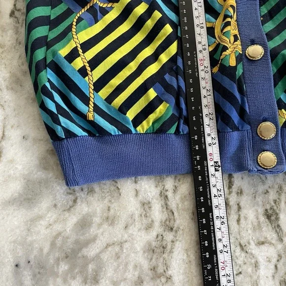 VTG 90s Italian Nautical Cardigan Sweater Womens Size L Blue Gold Button Coastal - Picture 8 of 9